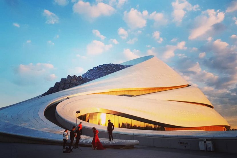 The Harbin Grand Theatre during sunset