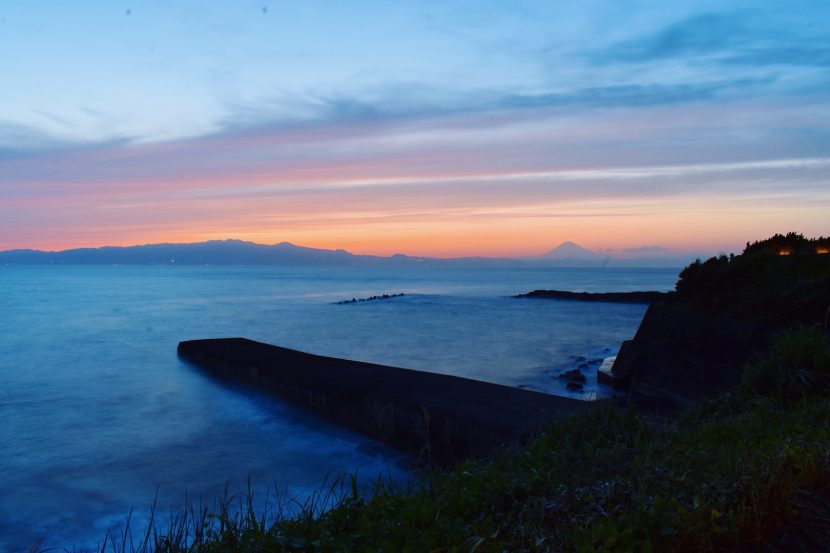 Izu Oshima Motomachi port at sunset