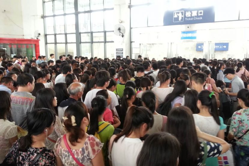 Crowded train station in China