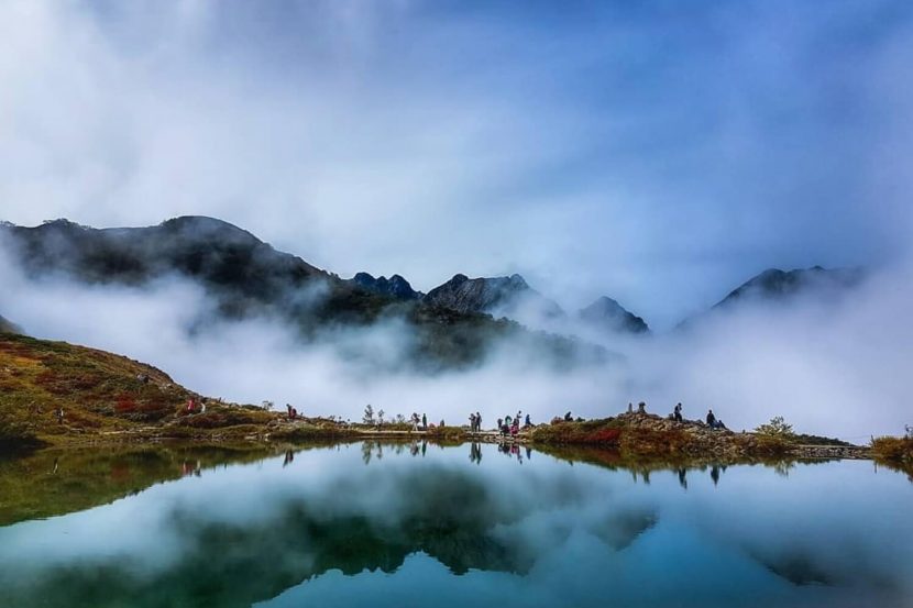 Misty Happo Pond in autumn