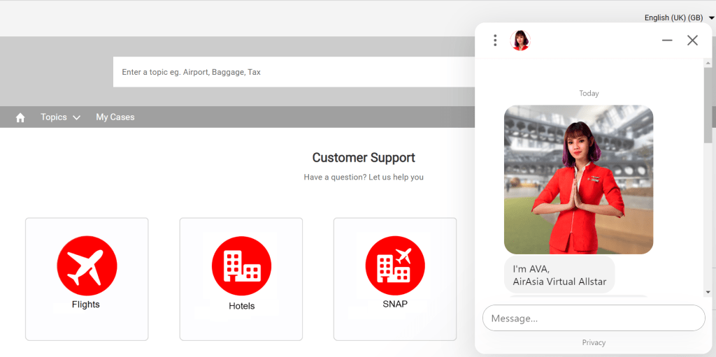 Screenshot of AirAsia's AVA chatbot on the PC.