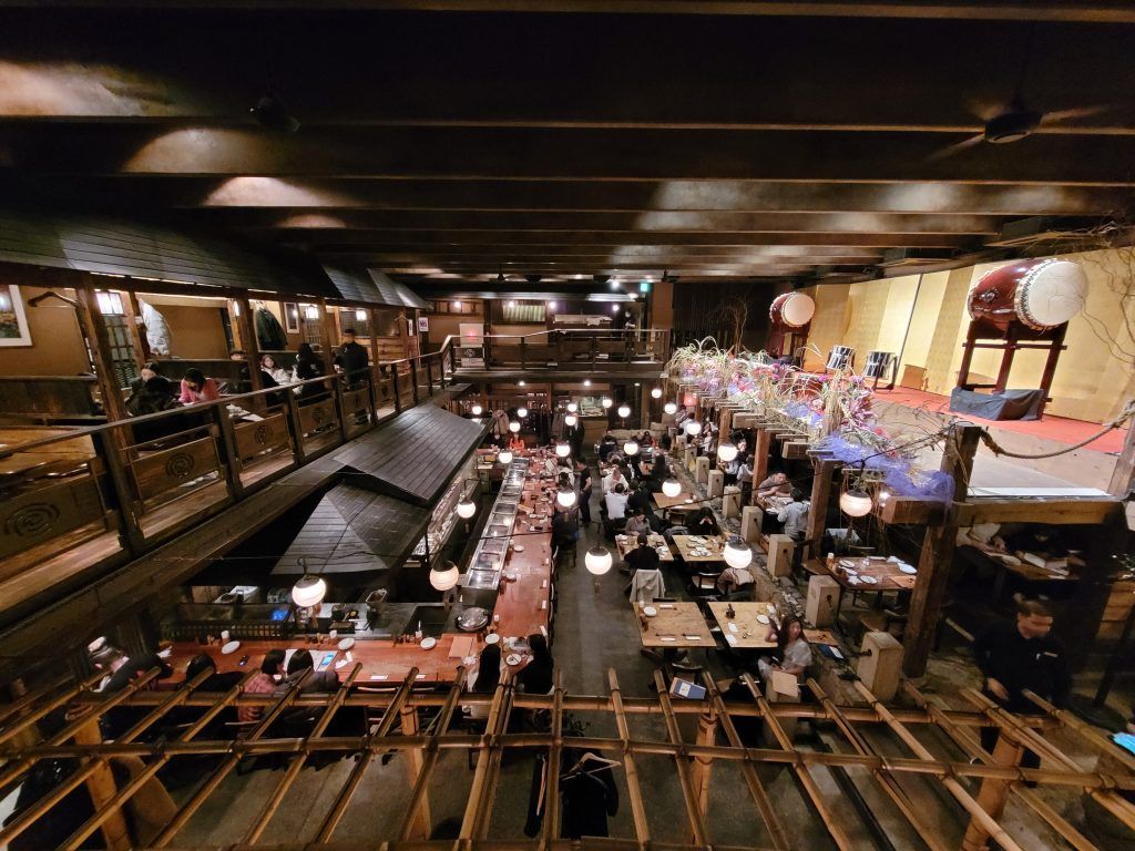 Wide-angle lens shot of Gonpachi Nizhi-Azabu, the restaurant that inspired a Kill Bill scene
