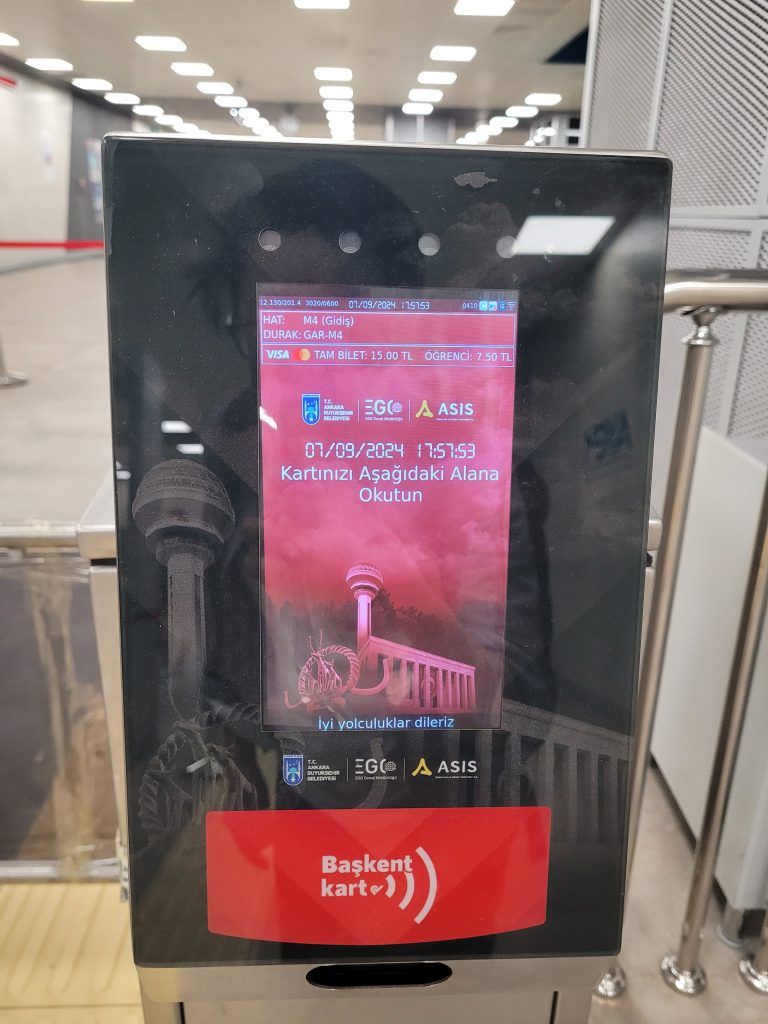 IC and credit scanner at the ticket gate at the metro in Ankara
